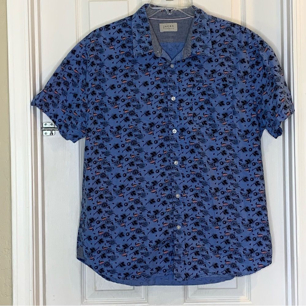 Jachs New York Blue Printed Button Down Shirt Size Large